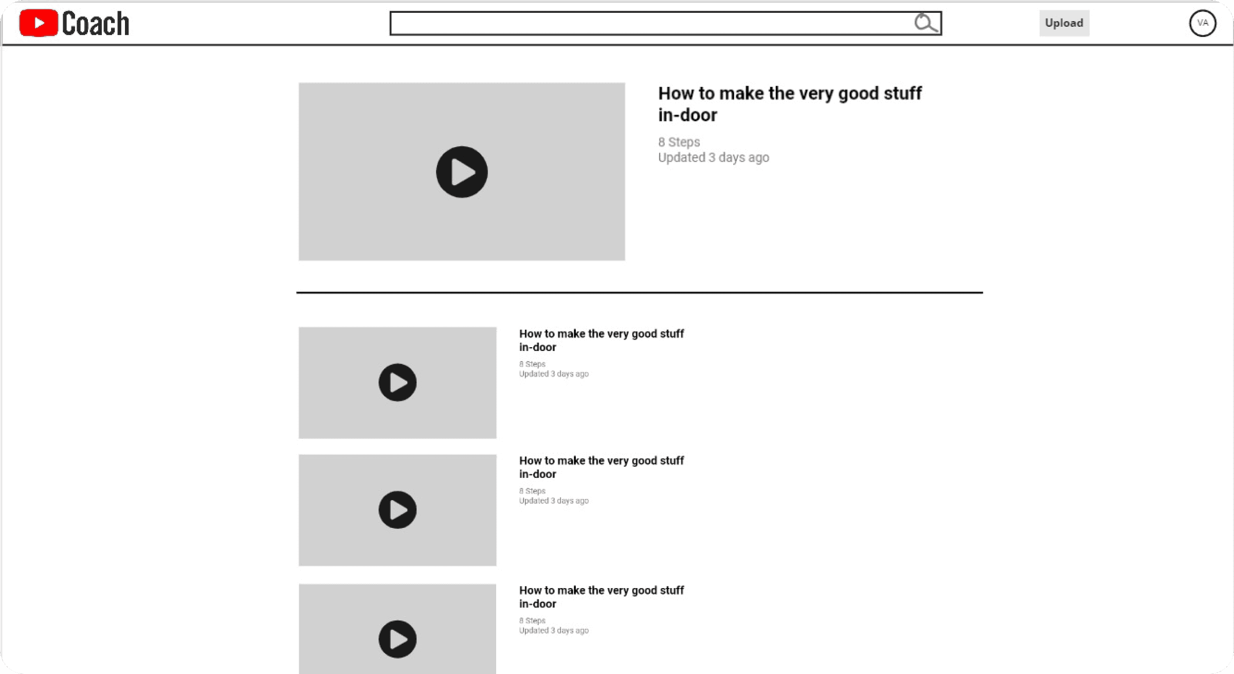 Low-fidelity wireframe of search results for an instructional query