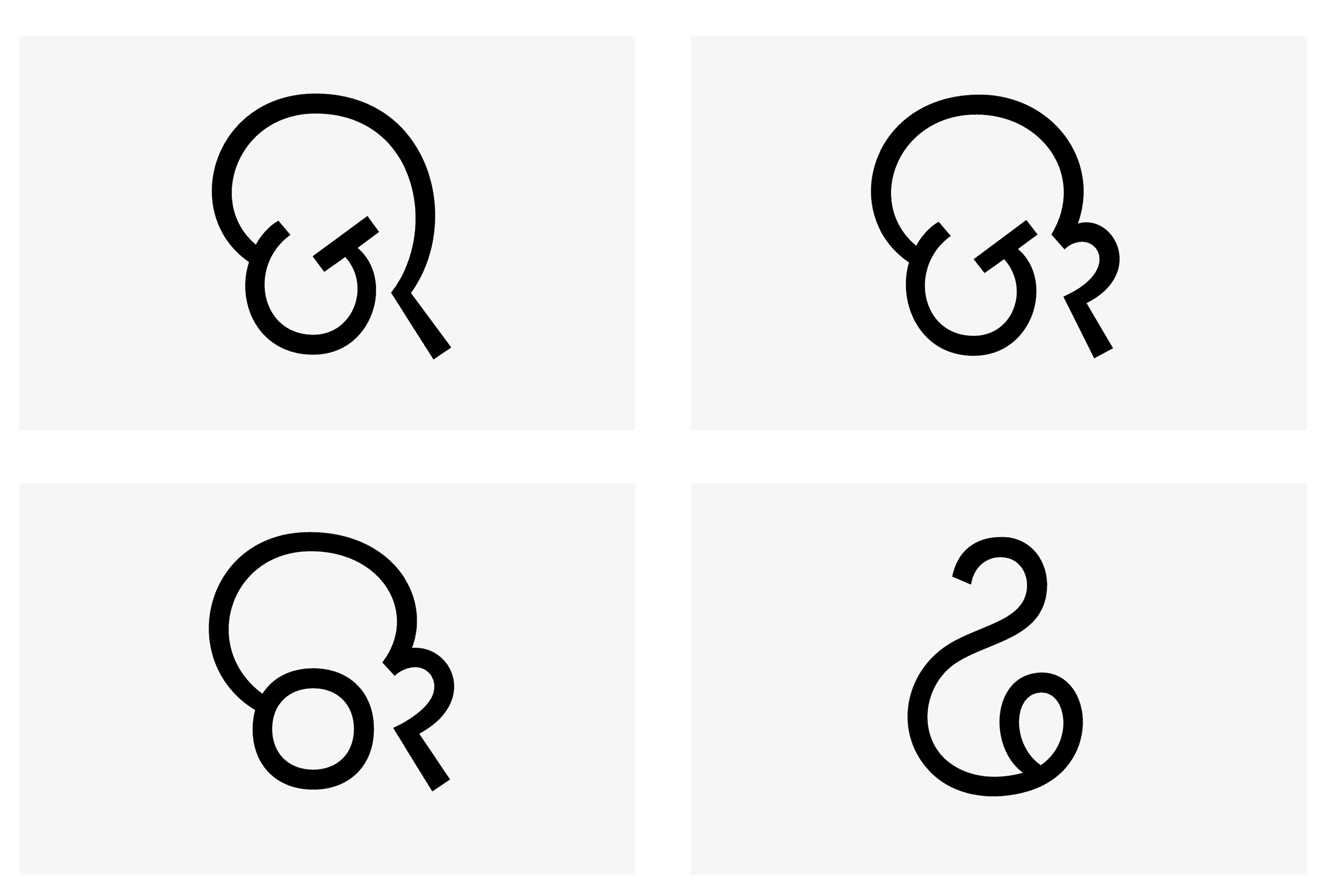 Four final terminal treatments compared as bold, isolated glyphs