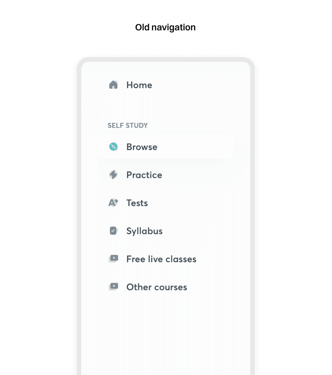 Old educator navigation without a dedicated Community section, next to the new navigation with Community and per-goal entries added