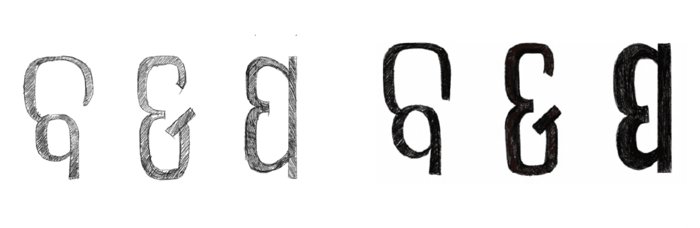 Pencil sketches of Odia conjunct glyphs being refined into inked outlines
