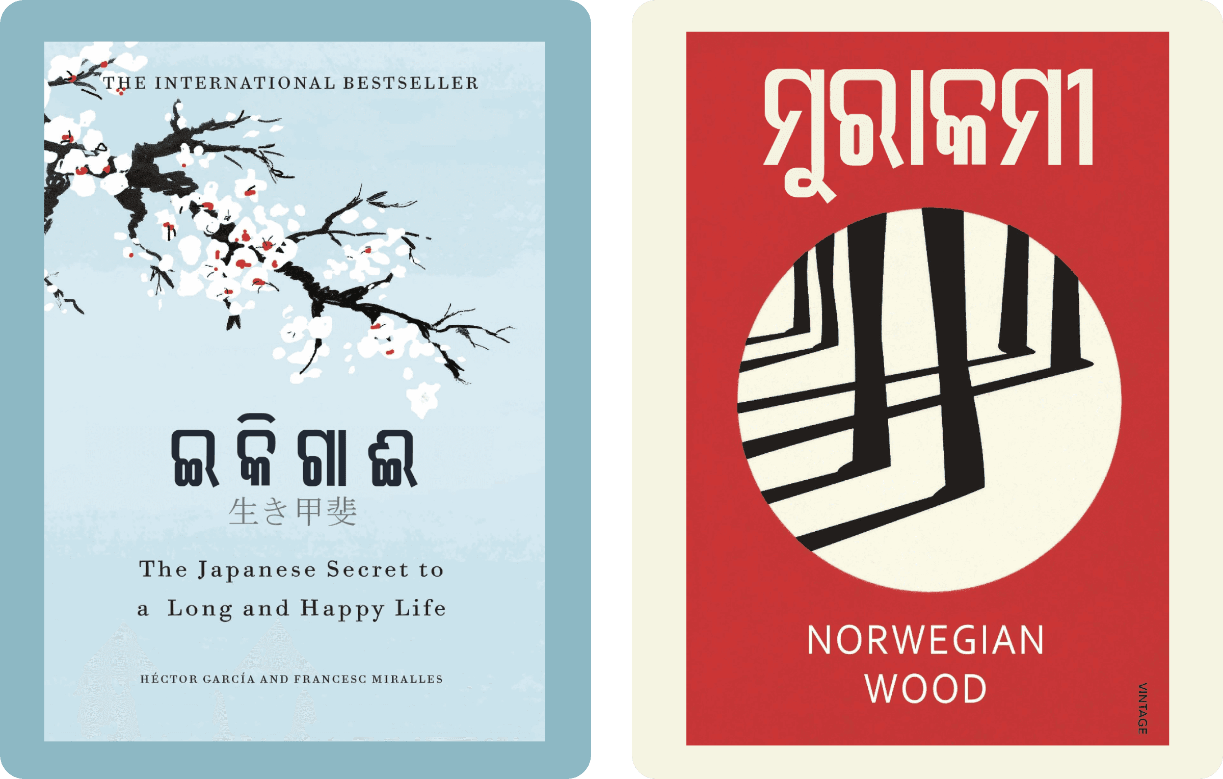 Two book cover mockups with Odia titles set in the typeface, styled after real published book covers